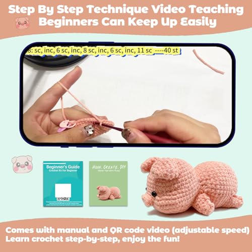 Image of JueRum Pig Crochet Kit for Beginners Adult All-in-One Amigurumi Crochet Kit