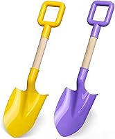 Dilabnba 16 Inch Kids Beach Sand Shovels - Sturdy Wood Handle ABS Plastic 2 Pack for Sandbox Beach Snow Play Ages 3-10