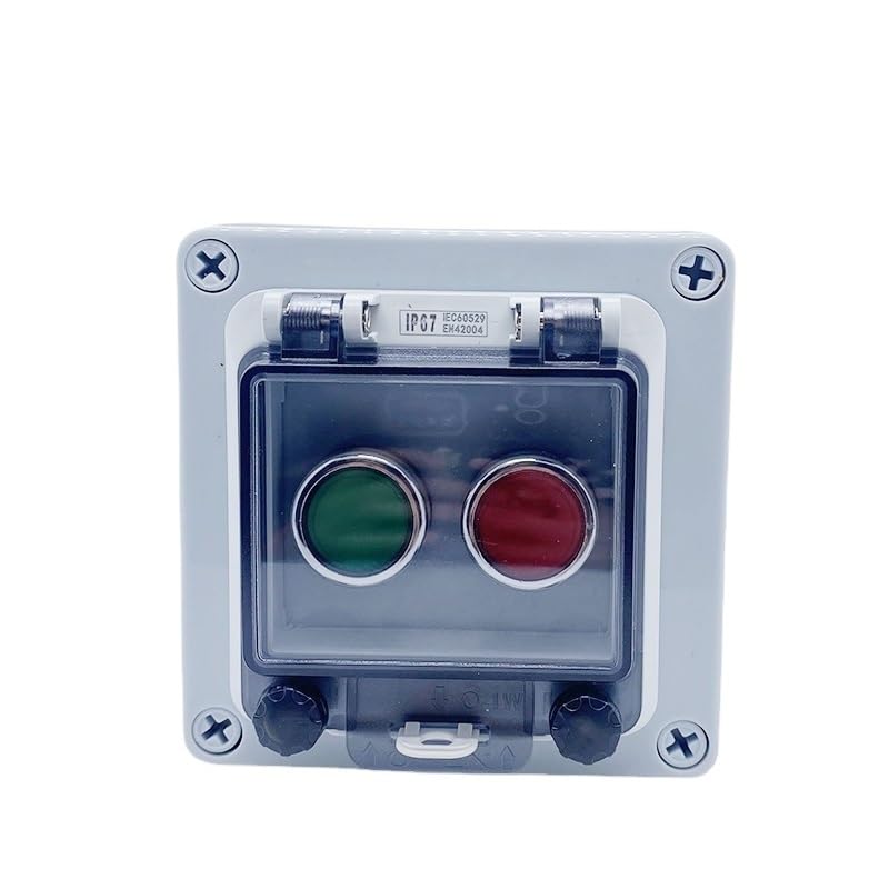Interruptor pulsador con caja de protección IP67, dos posiciones, M22, rojo/verde, control distribución, operación, 10 A