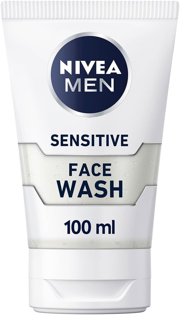 NIVEA MEN Sensitive Face Wash with Zero Percent Alcohol (100 ml), Men’s Face Wash with Vitamin E, Especially for Sensitive Skin, Men’s Skin Care Essentials