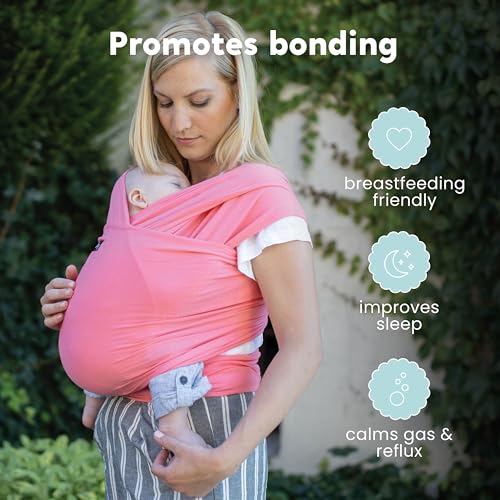 Image of Cuddlebug Baby Wrap Carrier, Soft Stretchy Newborn Sling, 7-35 lbs, Pink | Breathable Fabric, Hands-Free Baby Wearing Wrap, Hip-Healthy support with Gentle Stretch that hugs from day one.