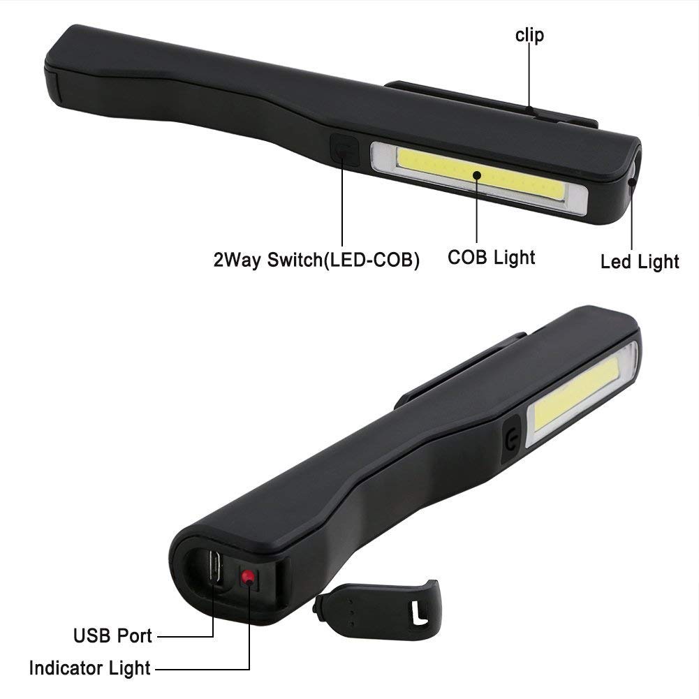 Flintronic Lampada di Ispezione,2 Pezzi Lampada da Lavoro LED Ricaricabile Torcia da Lavoro con Calamita Clip, Un Cavo Micro USB Dotato per Ricaricare [Classe di efficienza energetica A]