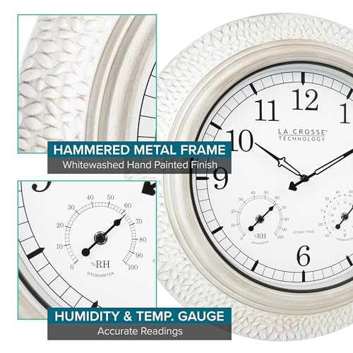 La Crosse Technology 433-29917-INT 21" Indoor/Outdoor Atomic Analog White-Washed Hammered Metal Wall Clock by La Crosse Technology - Image 7