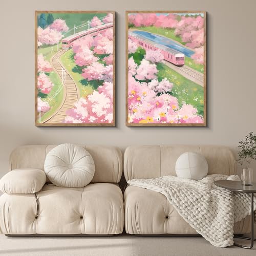 阪画屋 アートパネル アートボード ポスター 玄関 壁画 壁掛け 壁飾り 部屋飾り 飾り絵 絵 絵画 油絵 ソファの背景画 インテリア 現代 モダン フレーム 額付き 木枠付きの完成品 木目調 キャンバス 風水 風景画 プレゼント ギフト 40×60×2枚 [2]