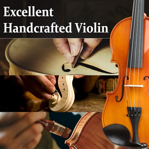 Image of Mendini by Cecilio Violin 4 /4 Full Size Set For Beginners - Hand Carved Acoustic Violins Set - Fiddle Solidwood Kit with Hard Case, Two Bows, Tuner, Rosin, Shoulder Rest, Extra Strings, Lesson Book