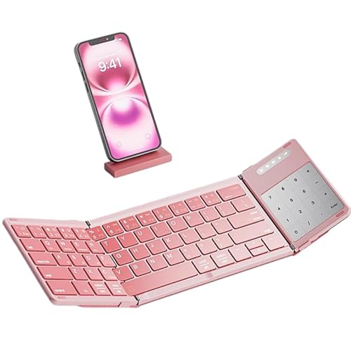 Iuseike キーボード キーボードとマウス2 in 1 Bluetooth接続 折りたたみ式デザイン ポータブル タッチパッド/テンキーコンボ ワイヤレス 急速充電 長時間バッテリー 本革素材 お手入れ簡単 タブレット/ノートパソコン/Android/