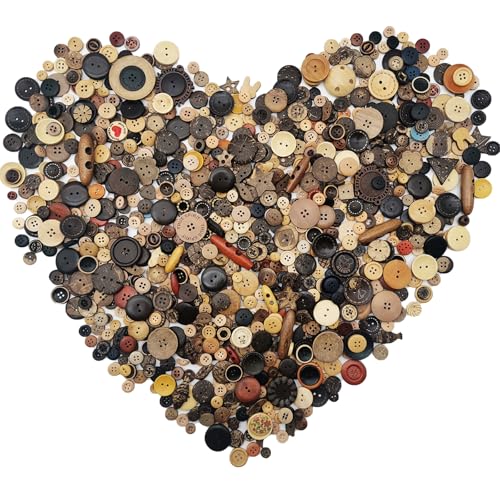 Assorted Wooden and Coconut Shell Buttons, 600-700 Pcs