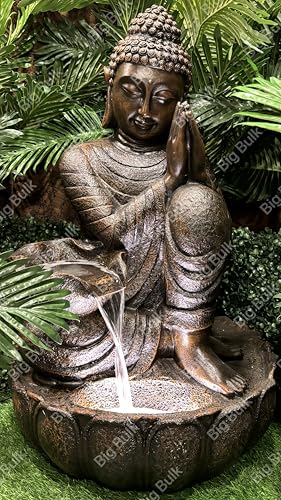 Image of Big Kamal White Buddha Fiber Indoor Outdoor Fountain with Led Lights for Home Decor and Office Decoration Or Gifting (51 x 38 x 82 cm) (Lotus New Antique)