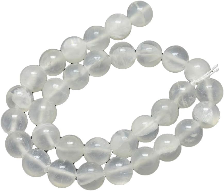 CHGCRAFT 12mm Natural Selenite Beads Stands Round Loose Beads for Jewelry Making, 1Strand 15.7inch, White