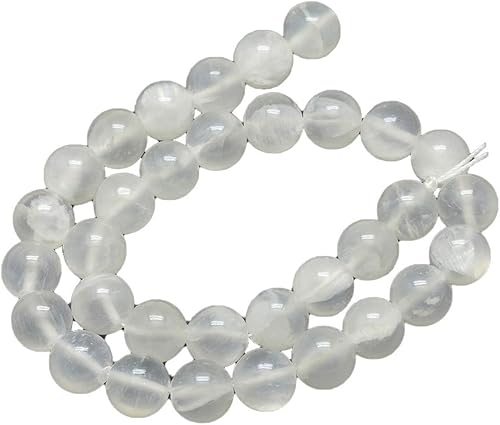 CHGCRAFT Cuentas de selenita natural de 0.472in, cuentas redondas sueltas para hacer joyas, 1 hebra de 15.7 pulgadas, color blanco