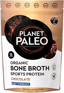 Planet Paleo Organic Bone Broth Protein Powder 240g, 15 Servings | Chocolate | Organic, Grass Fed, High Protein | Raw Cacao | Tissue Recovery & Fitness | Post-Workout | 14g Per Serving