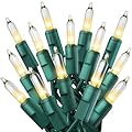 PREXTEX Christmas Lights (20 Feet, 100 Lights) - Clear White Christmas Tree Lights with Green Wire - Indoor/Outdoor String Lights - Warm White Twinkle Lights