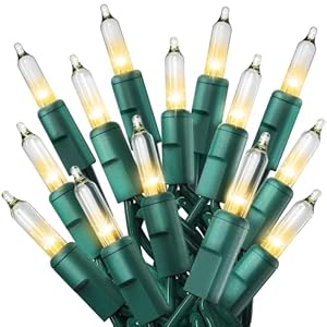 PREXTEX Christmas Lights (20 Feet, 100 Lights) – Clear White Christmas Tree Lights with Green Wire – Indoor/Outdoor…