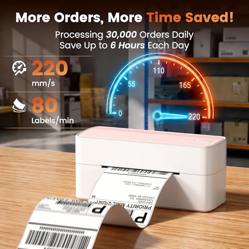 Image of Phomemo High-Speed Bluetooth Thermal Label Printer & 100Pcs 4x6 Thermal Shipping Label, Pink Labels Printers for Shipping Package, Compatible with iPhone, Android, Shopify, Amazon, USPS