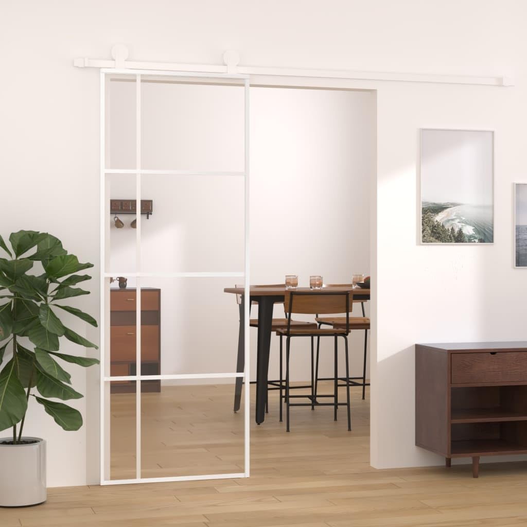 Drzwi przesuwne ESG, szkło i aluminium, 76 x 205 cm, białe, materiały budowlane, drzwi, drzwi domowe