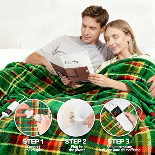 Image of Electric Blanket Heated Throw, Soft Flannel 50 inchx60 inch Plaid Heating Blanket with 8 Hours Auto Off 10 Fast Heating Levels Machine Washable Sherpa Heated Blanket with Overheating Protection