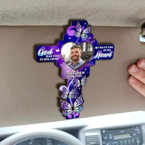 WANDER PRINTS Memorial Gift - Custom Photo, Personalized Custom Shaped Car Visor Clip - God Has You in His Arms Cover