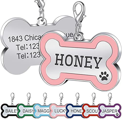 JATEBI Pet ID Tags,Personalized Dog Tags and Cat Tags,Engraved Both Sides Bone Shape Collar Pendant Custom Pet Supplies Engrave Name Number Gift for Cats Puppies Tags(S Pink)