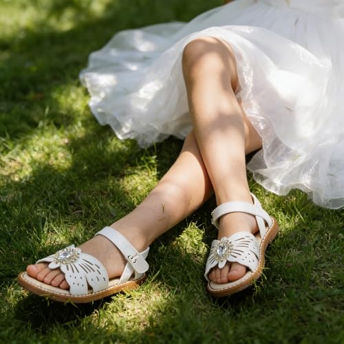 Image of THEE BRON Toddler Girls Sandals Wedding Flower Girl Dress Shoes Open Toe Flats