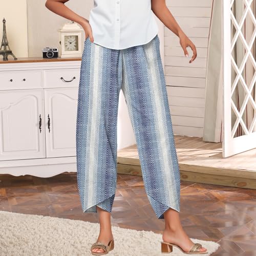 Bengbobar Linen Capris for Women Wide Leg Sweatpants Casual Petite Stripe Pants Baggy Palazzo Cropped Summer Beach Trousers3