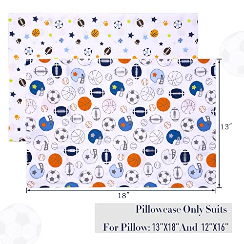Image of UOMNY Sports Theme Toddler Boys Pillowcase - 2 Packs Standard Soccer Printed Kids Pillow Case - 13x18 Inch Basketball Nursery Bedding Pillowslip Travel Pillow Cover Football Infant Pillowcase