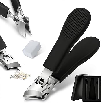 Wide Opening Anti Splash Slanted Nail Clipper, 2026 New Curved Toenail Clippers for Thick Nails, Upgrade Wide Clippers for Women Men Household Slanted Nail Clippers Black