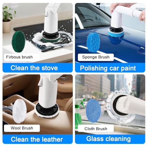 Image of Electric Spin Scrubber Replacement Brush Heads Set, 8 Pieces, Multiple Brushes for Bathroom,Kitchen,Glass, Leather, Car Cleaning