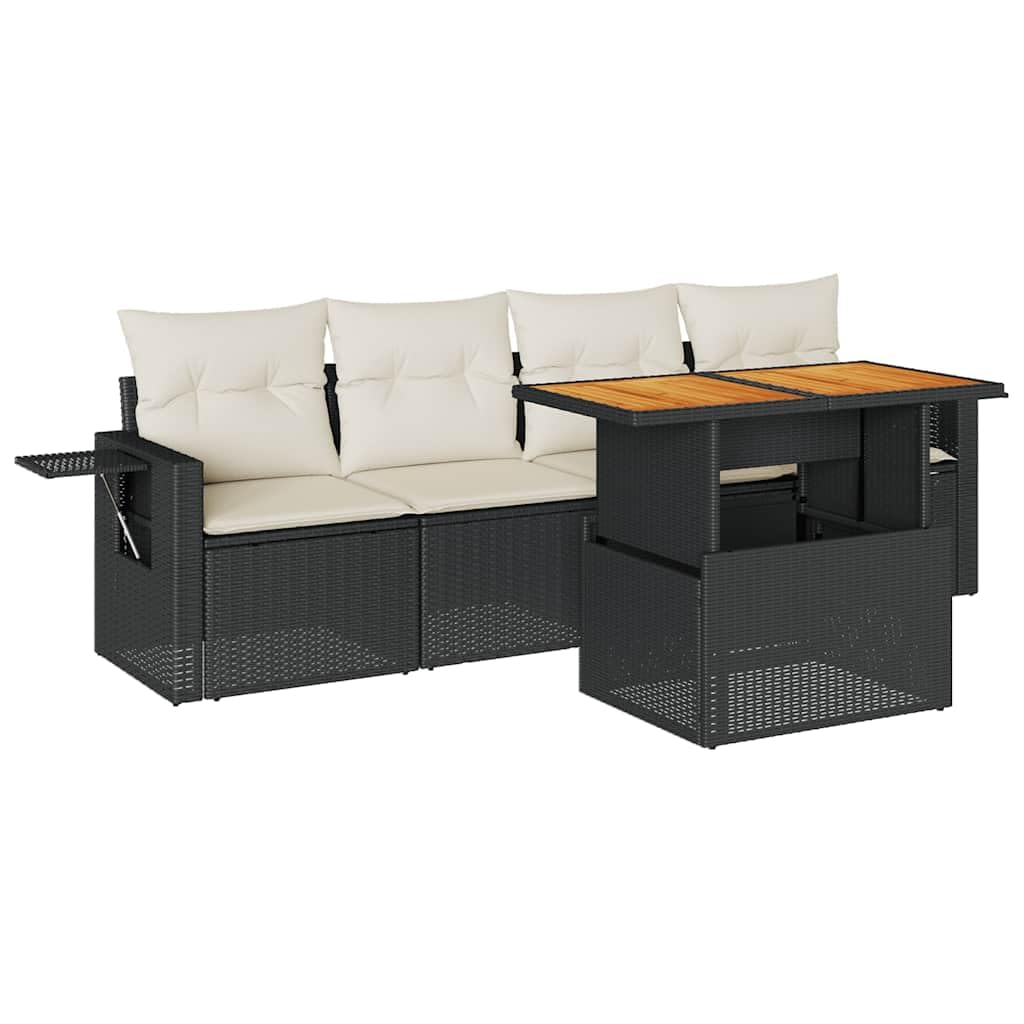 Salon de Jardin 5 pcs Noir résine tressée avec Coussins vidaXL