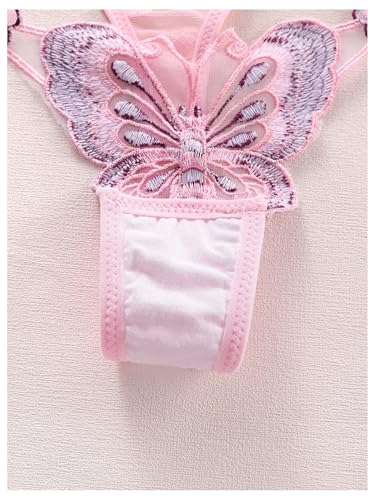 Image of RoseSeek Women's 3 Packs Butterfly Embroidery Thongs Lace Sheer Low Rise Panty Underwear