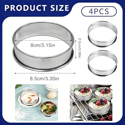 Image of 4Pcs Stainless Steel Cooking Ring Set, Non-Stick Heat Resistant Golden Egg Maker, Practical Kitchen Tool for Making Pancakes Eggs Muffins and Crumpets for Daily Breakfast Cooking