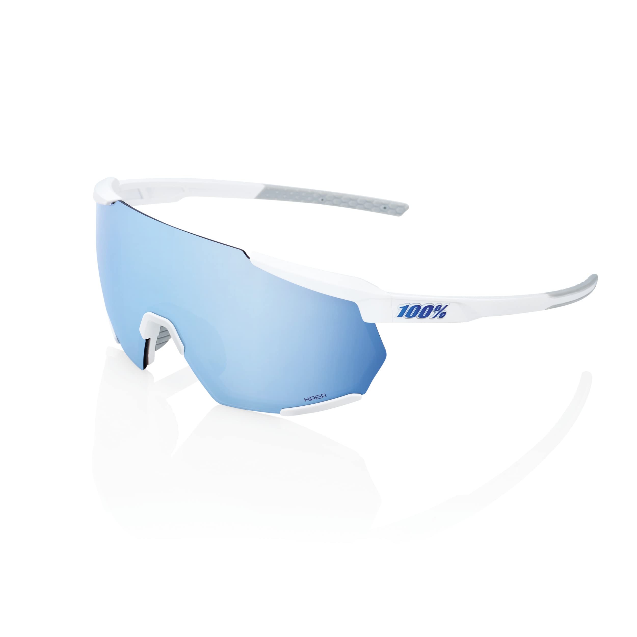 100% OCCHIALI DA SOLE RACETRAP 3.0 - MATTE WHITE - LENTI HIPER A SPECCHIO BLU MULTILAYER
