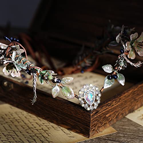 Mostory Woodland Elf Crystal Headpiece For Women Cypress Leaves Crown Headband Dark Vine Branches Hair Wreath Elven Circlet Tiara Cosplay Costume Accessory Halloween Christmas Birthday Prom Party #TOP4