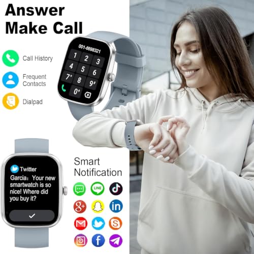 Image of Smart Watch(Answer /Make Call), 1.91 inchHD Smartwatch for Men Women with Heart Rate /Sleep Monitor /Pedometer /Calories, 113+ Sports Fitness Watch Tracker, IP68 Waterproof Step Counter for Android iOS-Gray