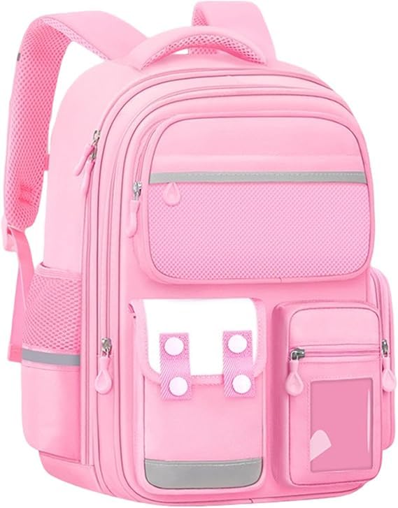 Mochila Escolar Infantil Masculina Impermeável 45cm – Leve, Ergonômica, Resistente, com Vários Compartimentos e Faixa Refletiva para Meninos e Meninas (Rosa)