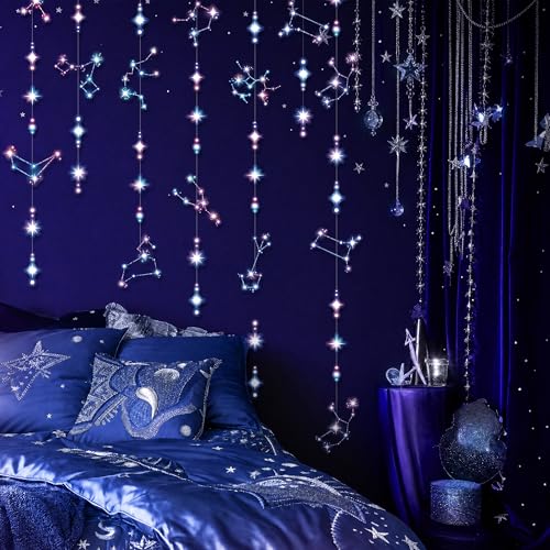 Image of Cheerland Star Party Decorations Zodiac Constellation Galaxy Garland Celestial Astrology Theme Banner Astral Hanging Glitter Stars Streamer Outer Space Birthday Decor Galaxy Party Supplies 6 Pcs