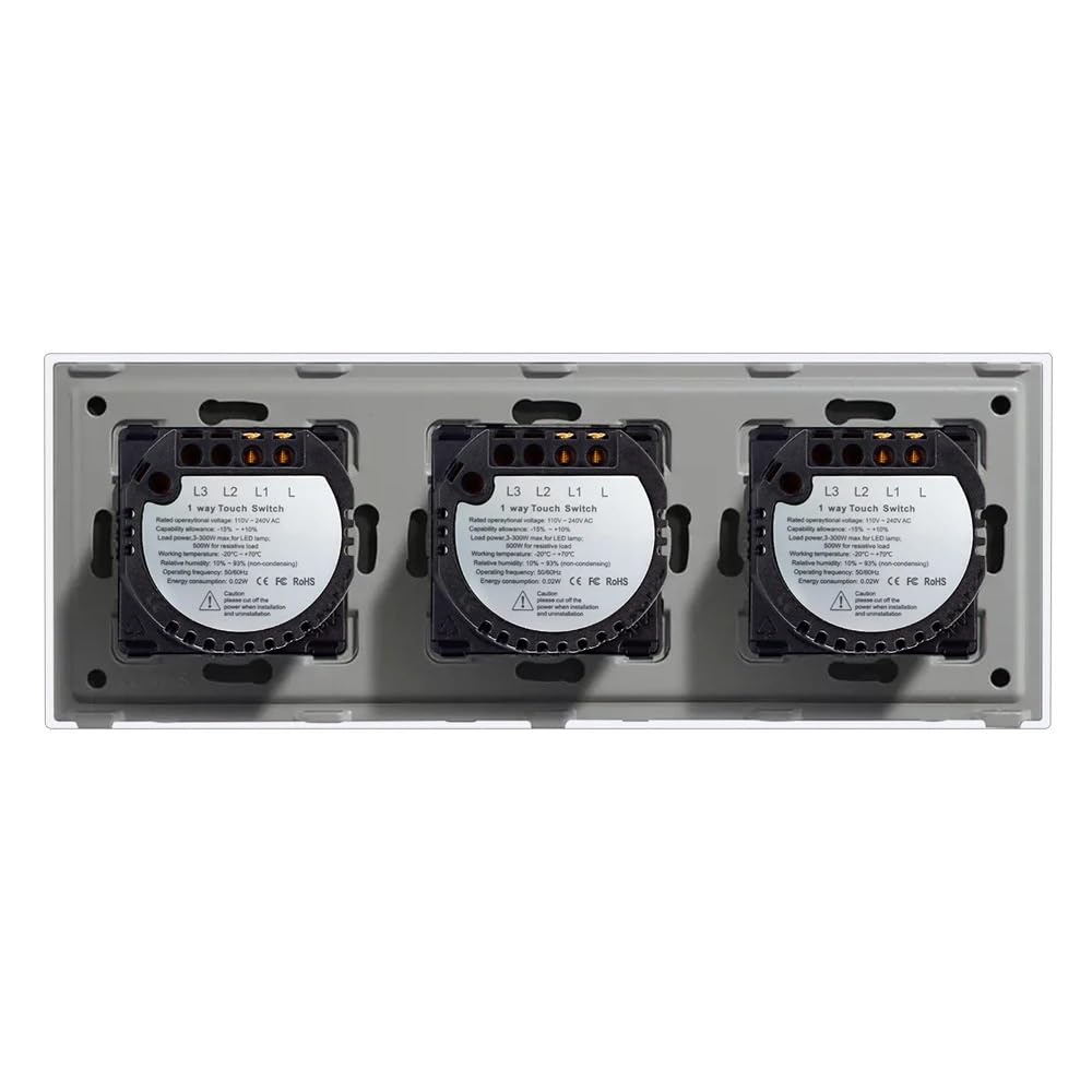 Interruptor Tactil Interruptor de luz táctil 1 vía y con panel vidrio templado, 86 x 228 mm(Grey)