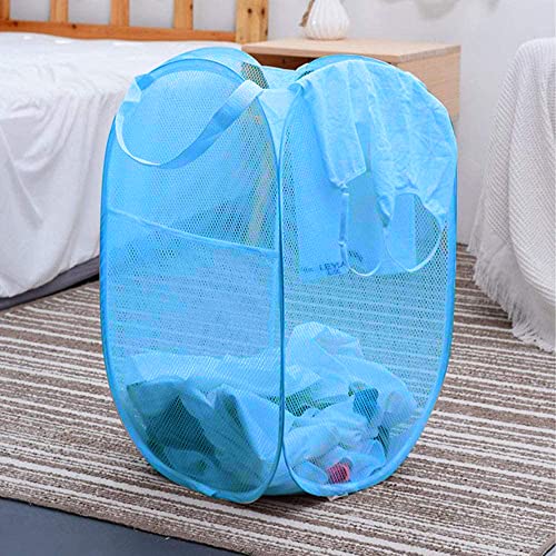 Image of Larpur Pop up Laundry Hamper, Collapsible Laundry Basket, Portable Mesh Clothes Hamper for Home Room, College Dorm, Apartment, Foldable Hamper with Carry Handles, Sky Blue