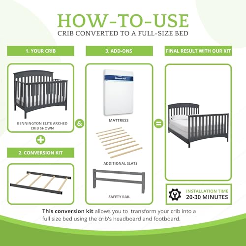 Image of Full-Size Conversion Kit Bed Rails Compatible with Delta Children Convertible Cribs - Solid Wood Rail #0050 - Toddler and Adult Bed Rail for Full-Size Beds - Baby Furniture (Charcoal Grey - 029)