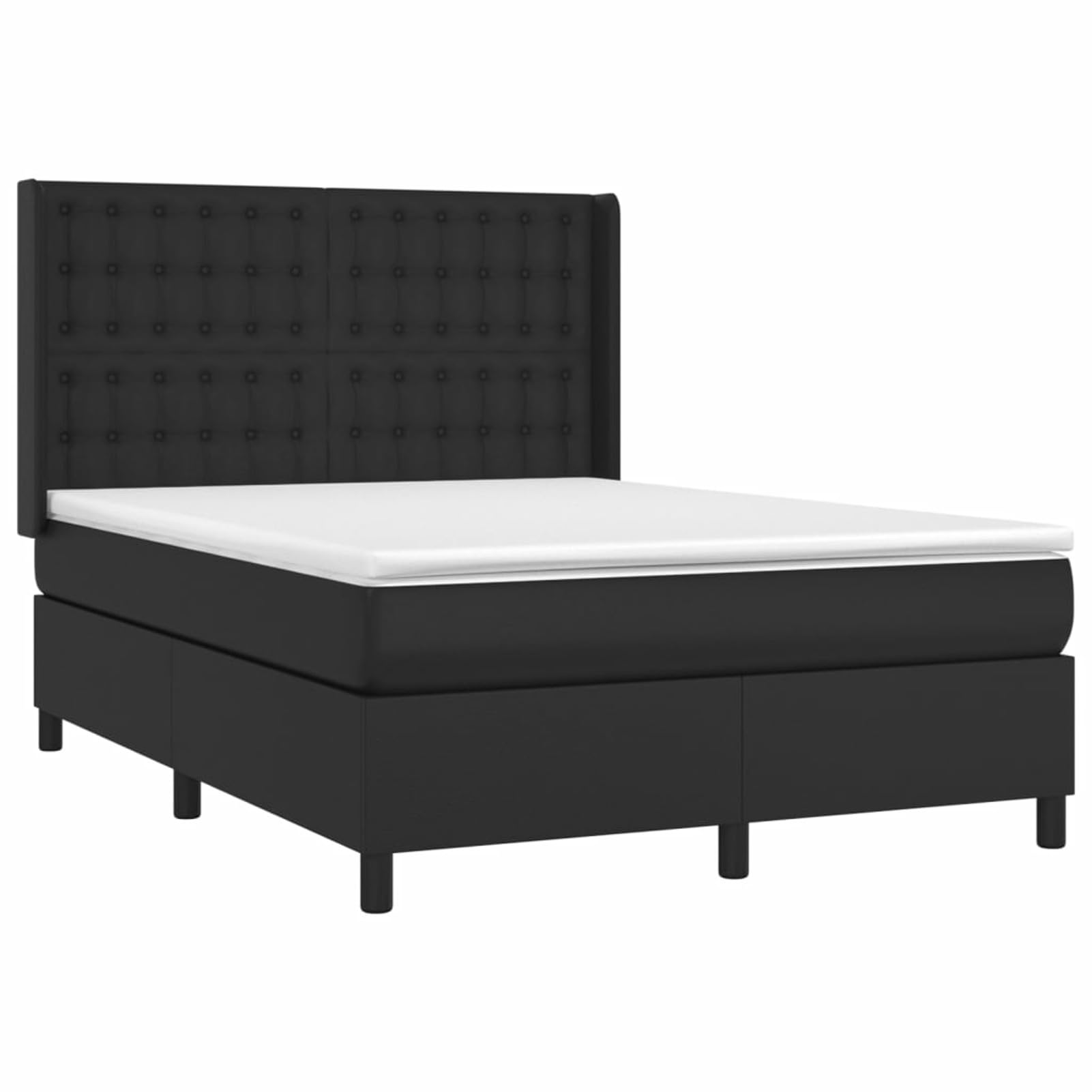 LAPOOH Lit à sommier tapissier avec Matelas Noir 140x190 cm Similicuir,Sommier Tapissier,Sommier À Lattes,Sommier avec Pieds