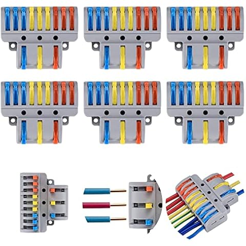 Compact Wire Connectors, 6 PCS Lever Nut Electrical Wire Connectors, Compact Splicing Connectors, 3 in 9 Out Electrical Conductor Connectors Blocks with 20 Screws Cover