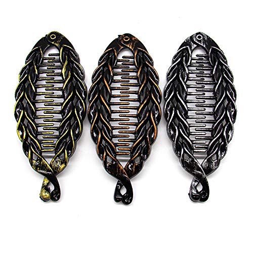 AUEAR, 6 Pieces Banana Hair Clips Plastic Silver Banana Hair Comb Gold Fishtail Hair Clips for Women and Girls