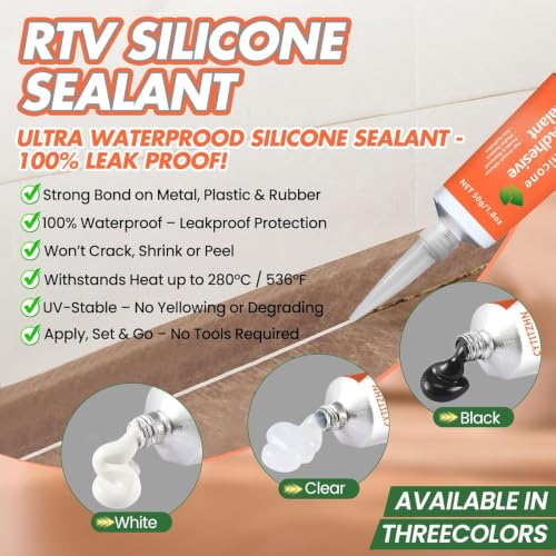 Image of RTV Silicone Adhesive Sealant - 100% Silicone, Waterproof, Strong Adhesion, Shrink & Crack Resistant, All-Purpose Caulk for Car, Kitchen, Bathroom, Window & Door Sealing - 3.4 Fl. Oz (Grey)