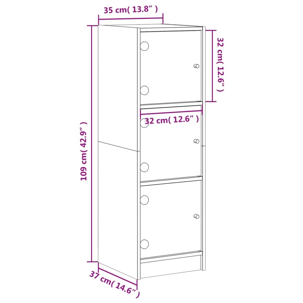 vidaXL Highboard, Beistellschrank mit Glastüren, Sideboard mit viel Stauraum, Schrank Kommode Hochschrank Wohnzimmer Schlafzimmer, Sonoma-Eiche
