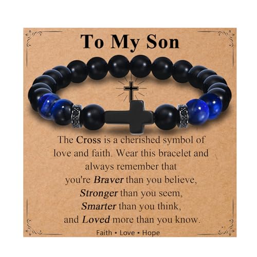 Men Gifts Cross Bracelet Gifts Birthday, Christmas, baptism Anniversary Christian Stone Bracelets For Son, Grandson, Brother, Husband