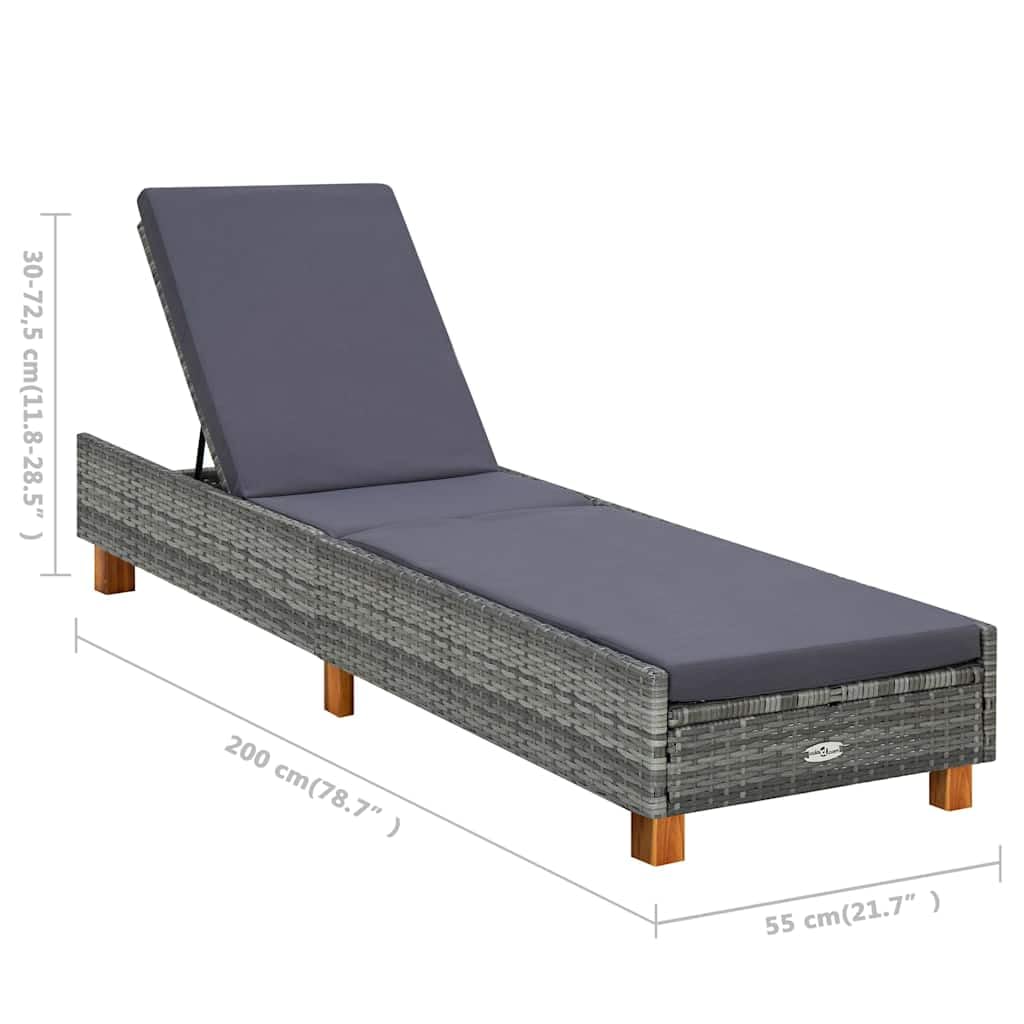 Sonnenliege mit Auflage Poly Rattan Gartenliege Grau Liegestuhl
