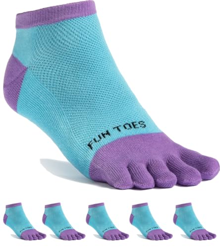 Image of FUN TOES Women's Cotton Toe Socks-Barefoot Running- Breathable- 6 Pairs Pack-Size 9-11 Lightweight