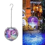 VCUTEKA Solar Lanterns Outdoor Waterproof - Hanging Solar Lights Garden LED Lanterns Mosaic Crack Glass Design for Landscape Patio Yard Garden Pathway Decoration
