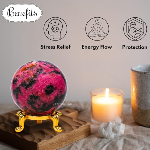 Image of Certified Rhodonite Crystal Ball for Meditation - Premium Crystal Vastu Items for Home and Feng Shui Items for Good Luck - Ideal for Pooja Supplies and Spiritual Practices (2 inch Inch)