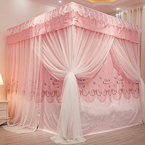 Scmty Elegant Palace Style 4 Corner Post Bed Canopy & Cute Mosquito Net For Girls Bed Men Adult Wedding Bedroom; Princess Curtain Net For Twin/Full/Queen/King Size Bed (Pink, California King),Multi #TOP6