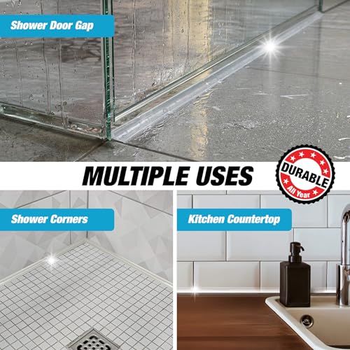 Image of Shower Threshold Water Dam Barrier 98 inch - Transparent Collapsible Walk in Shower Water Guard - Door Bottom Seal Strip Leak Guard by Hippo Dam